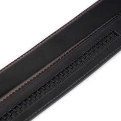 Black Vegan Ratchet Leather Belt Strap Red Stitch