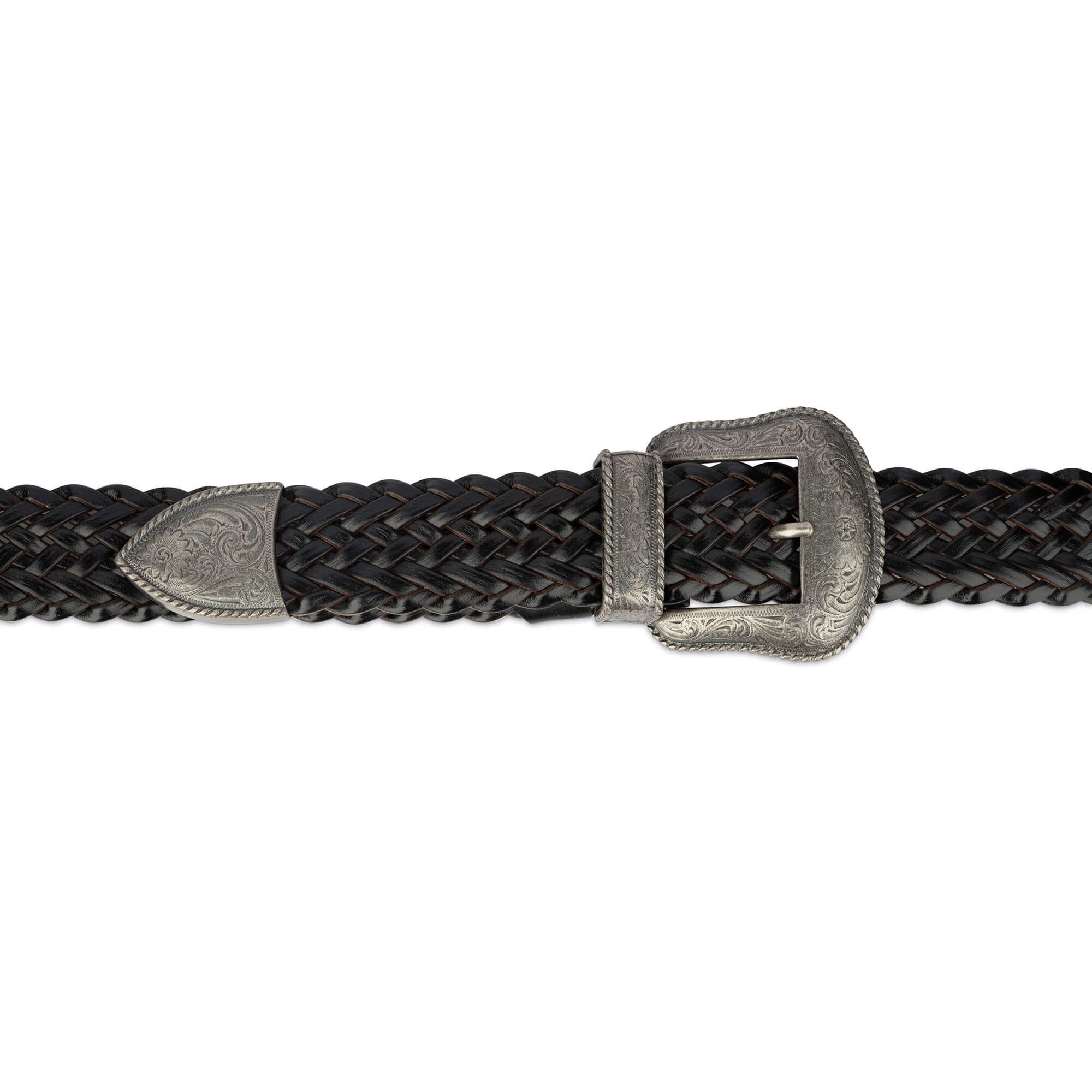 Black Western Braided Belt For Men | Silver Buckle 3 Black Western Braided Belt For Men | Silver Buckle