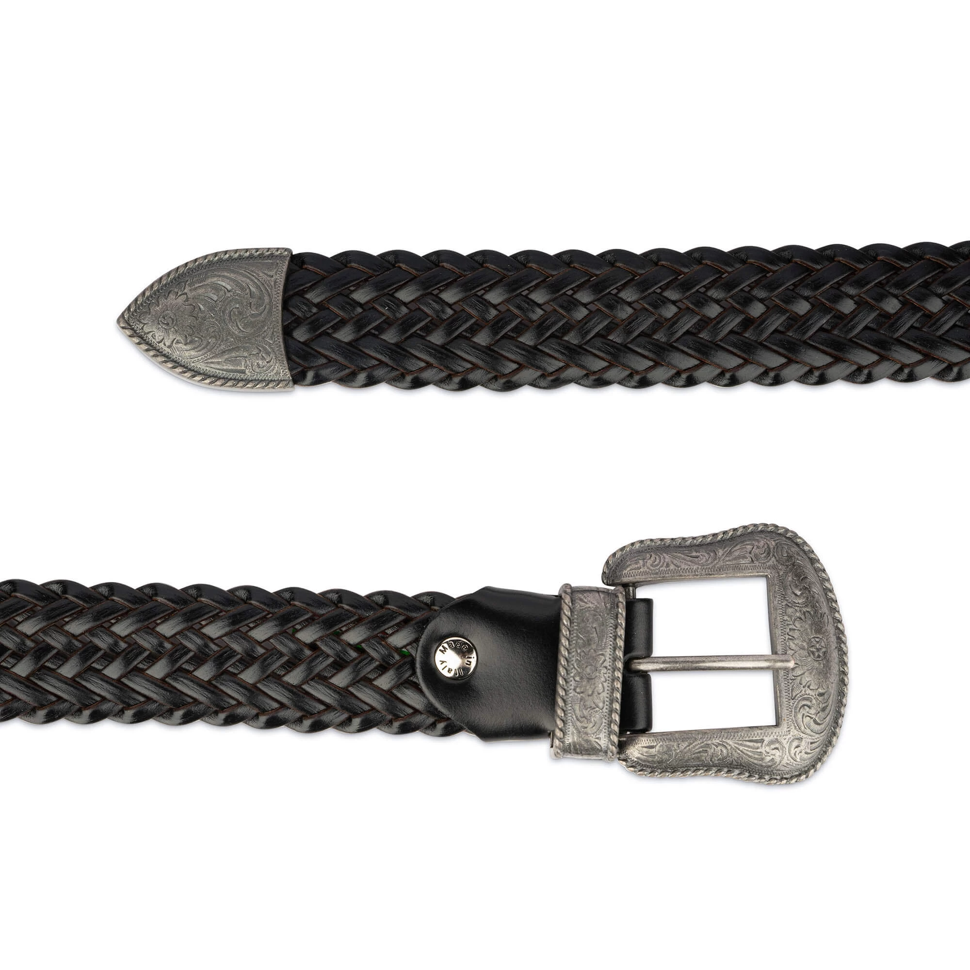 Black Western Braided Belt For Men | Silver Buckle 4 Black Western Braided Belt For Men | Silver Buckle - Image 2