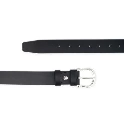Black Womens Leather Belt With Large Horseshoe Buckle