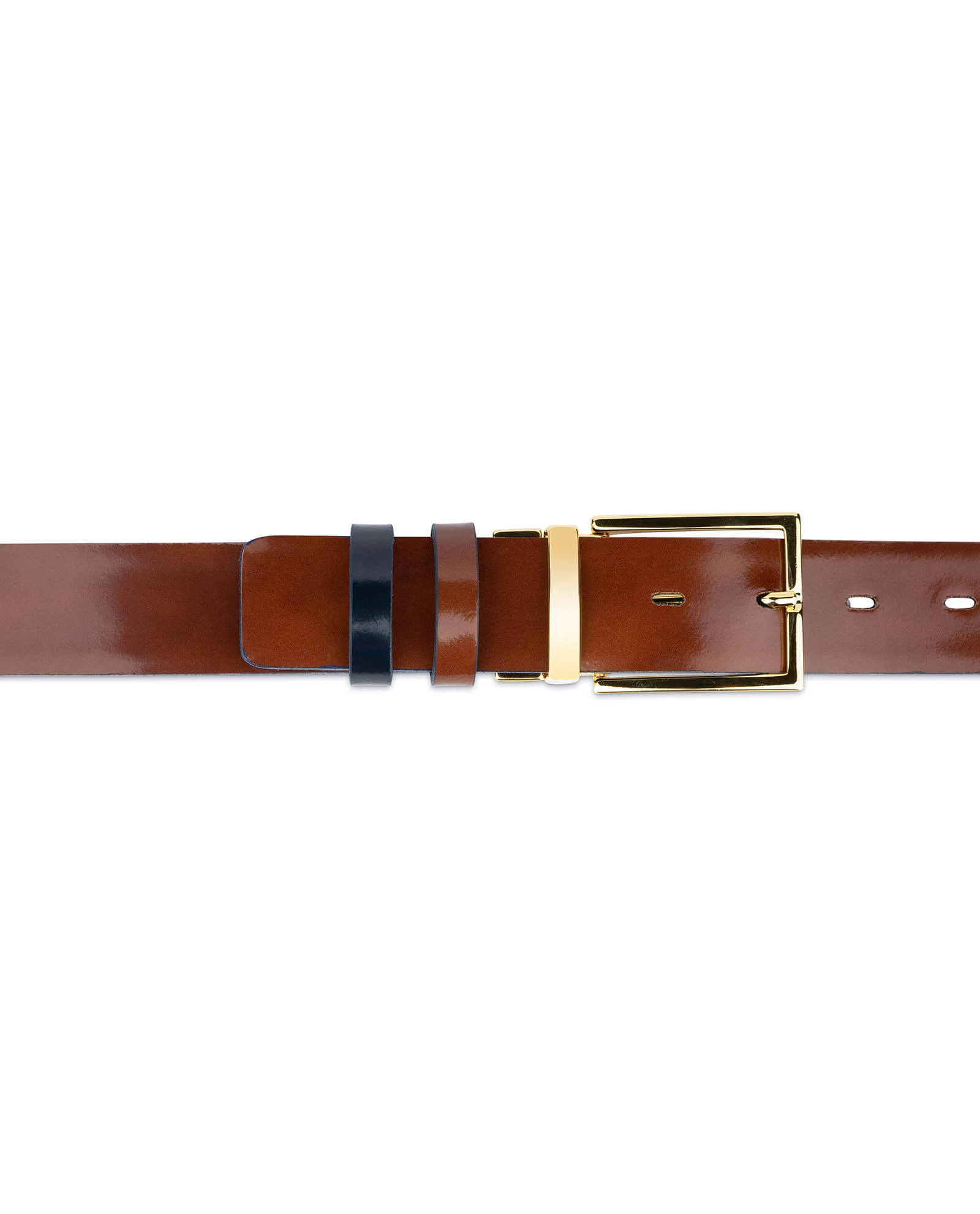 Blue Brown Reversible Mens Belt With Gold Buckle 4 Blue Brown Reversible Mens Belt With Gold Buckle - Image 2