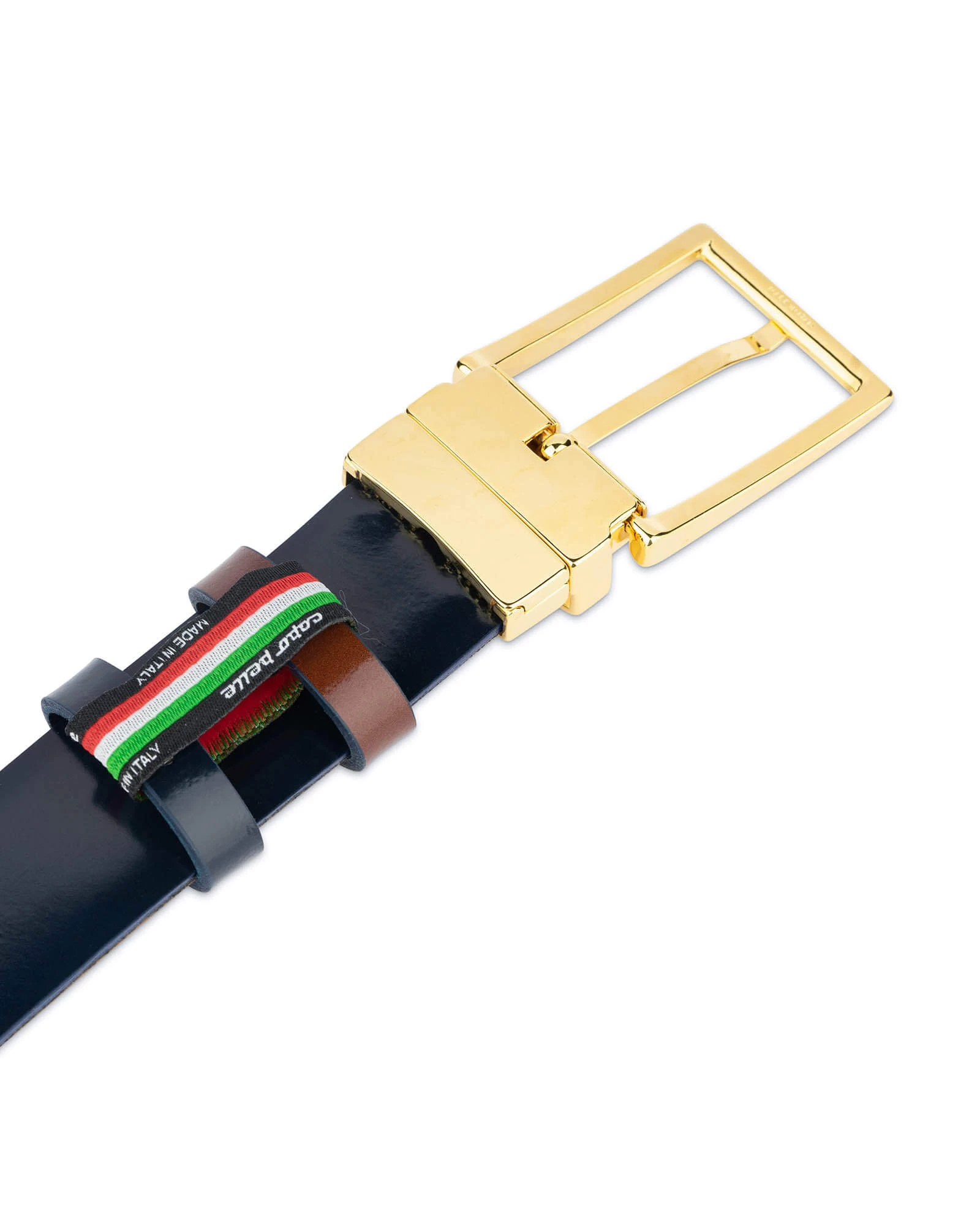 Blue Brown Reversible Mens Belt With Gold Buckle 5 Blue Brown Reversible Mens Belt With Gold Buckle - Image 3