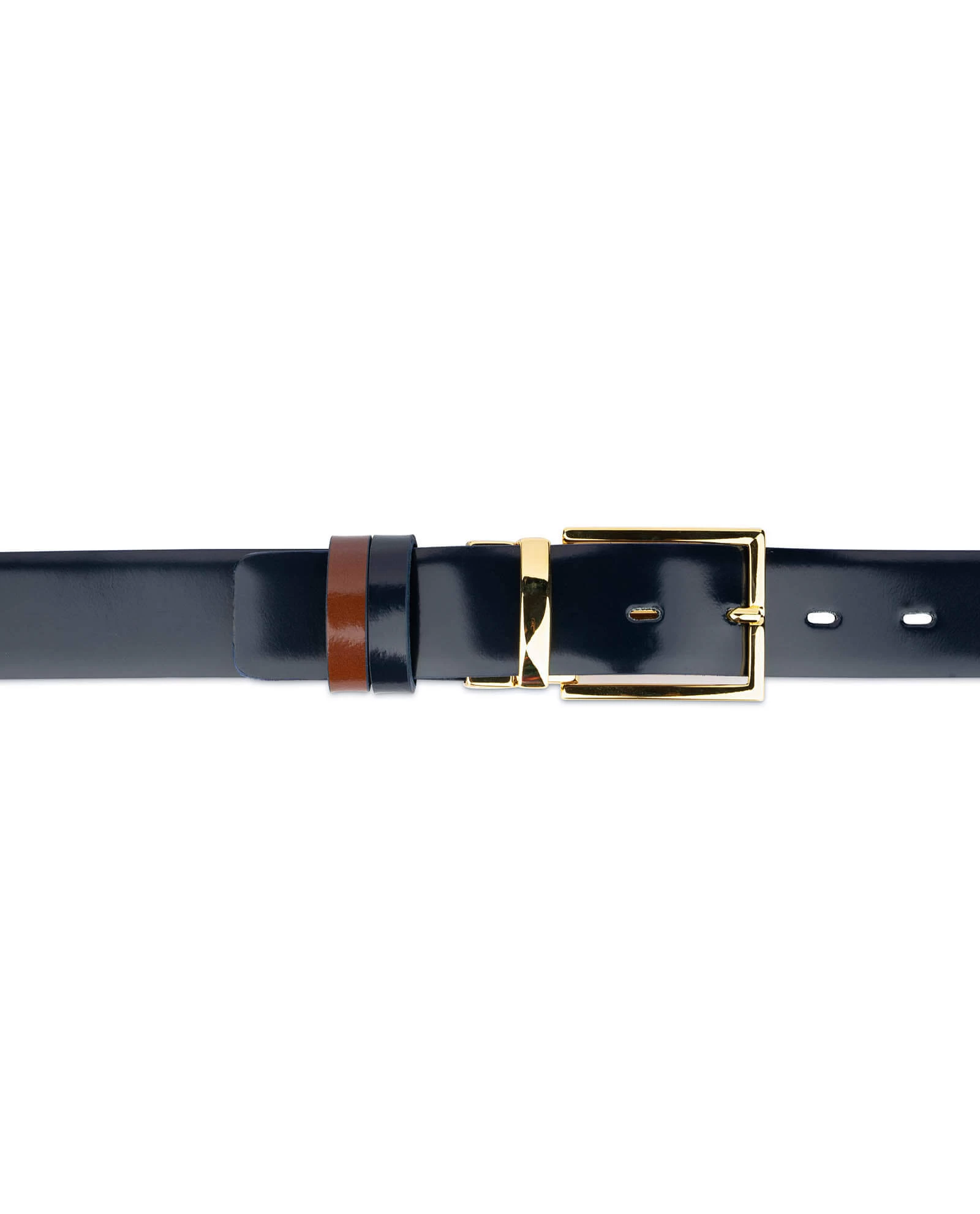 Blue Brown Reversible Mens Belt With Gold Buckle 7 Blue Brown Reversible Mens Belt With Gold Buckle - Image 5