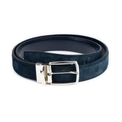Blue Suede Reversible Belt Mens With Silver Buckle