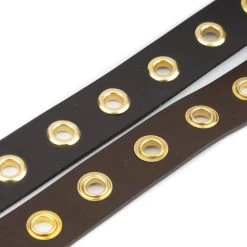 Brown Leather Gold Eyelet Belt -Belt Shop brown Leather gold Eyelet Belt 6