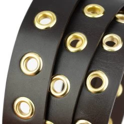 Brown Leather Gold Eyelet Belt -Belt Shop brown Leather gold Eyelet Belt 7