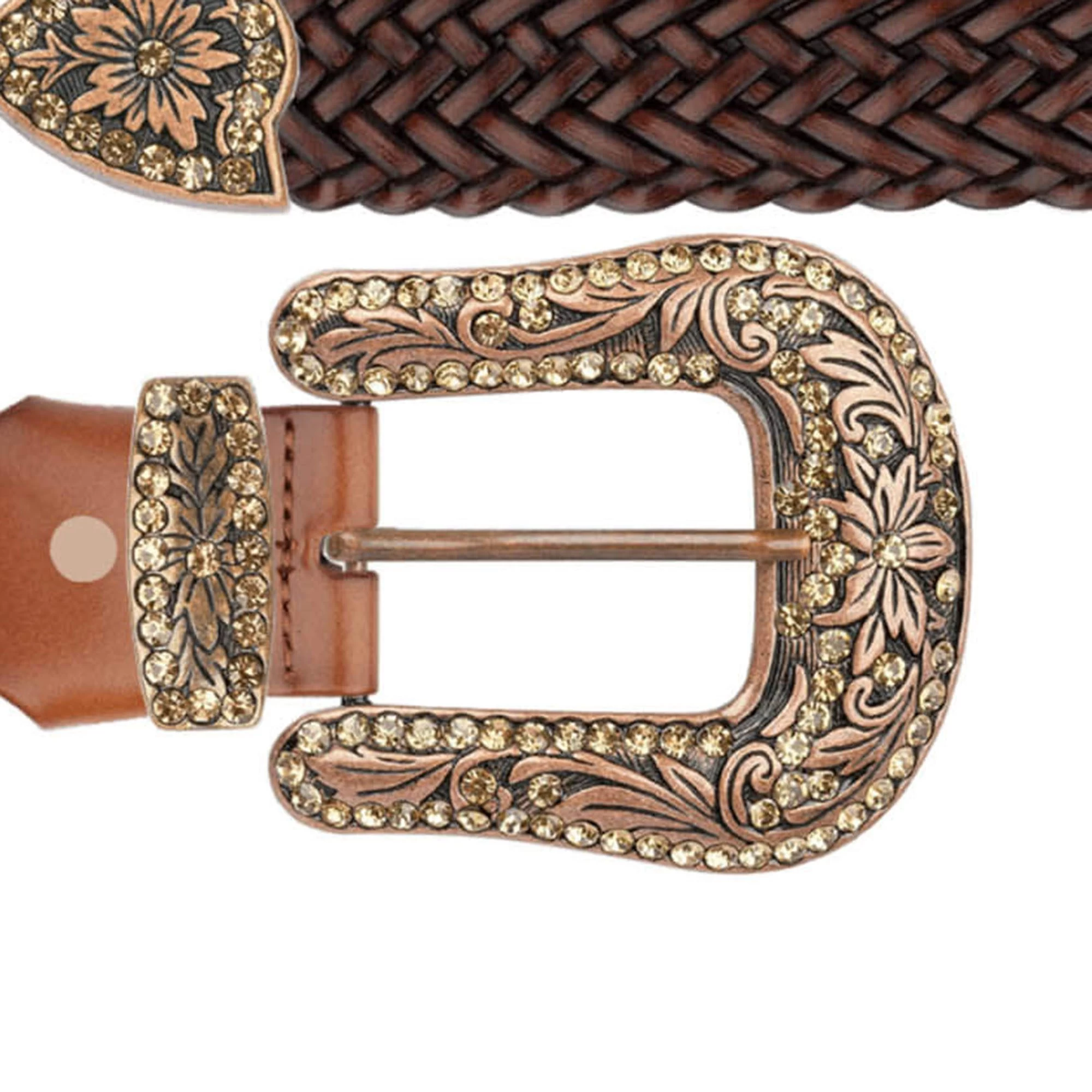 Brown Braided Western Belts With Copper Buckle 3 Brown Braided Western Belts With Copper Buckle