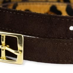 Brown Calf Hair Belt With Gold Brass Buckle