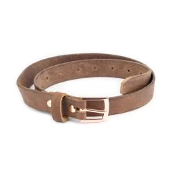 Brown Handmade Leather Belt With Rose Gold Buckle