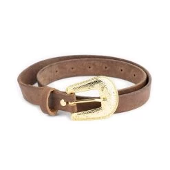 Brown Handmade Western Belt With Gold Buckle