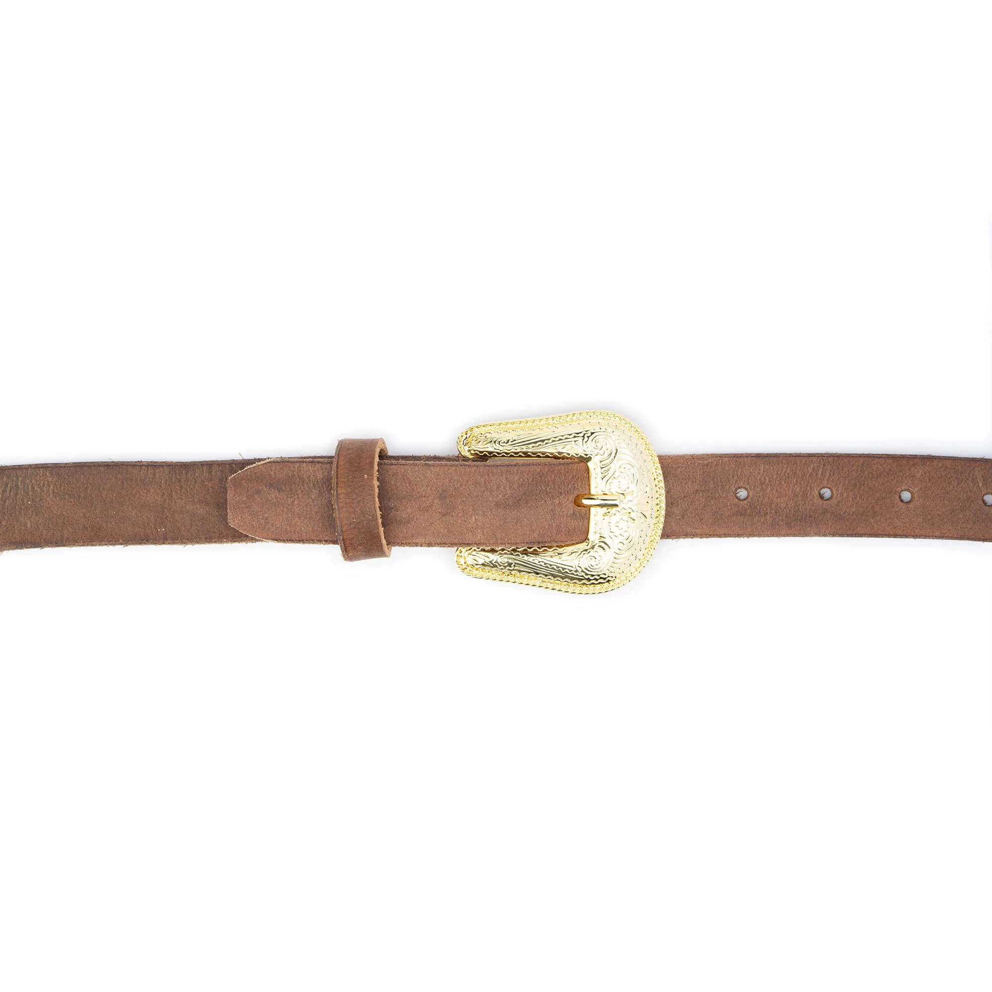 Brown Handmade Western Belt With Gold Buckle 5 Brown Handmade Western Belt With Gold Buckle - Image 3
