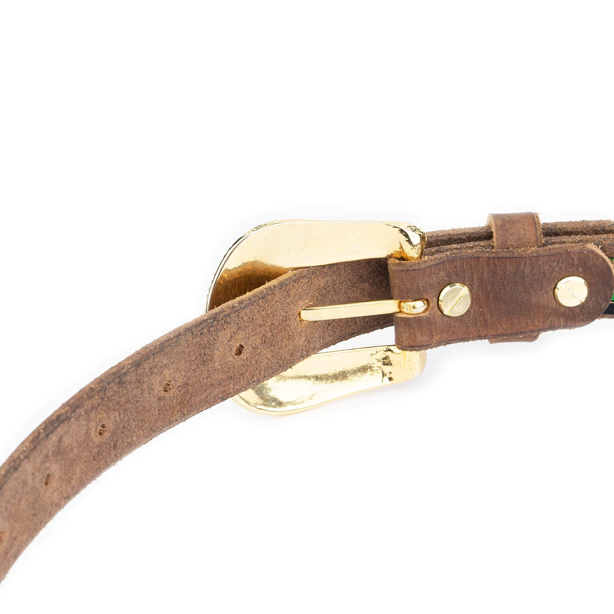 Brown Handmade Western Belt With Gold Buckle 7 Brown Handmade Western Belt With Gold Buckle - Image 5