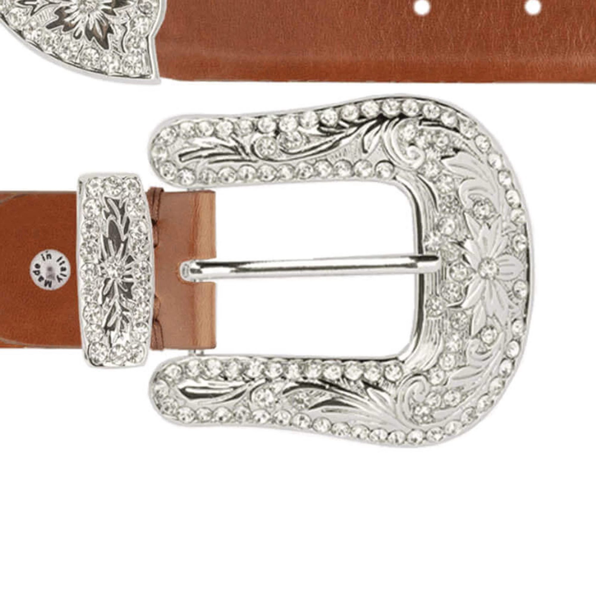Brown Ladies Western Belt With Rhinestone Buckle 3 Brown Ladies Western Belt With Rhinestone Buckle