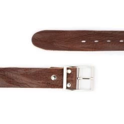 Brown Leather Belt For Jeans With Silver Center Bar Buckle -Belt Shop brown leather belt for jeans with silver center bar buckle 3