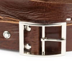 Brown Leather Belt For Jeans With Silver Center Bar Buckle -Belt Shop brown leather belt for jeans with silver center bar buckle 8