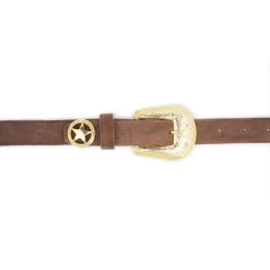 Brown Leather Ranger Belt With Gold Buckle Star -Belt Shop brown leather ranger belt with gold buckle star 3