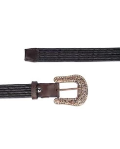 Brown Mens Stretchy Belt With Western Rhinestone Buckle – 3.5cm