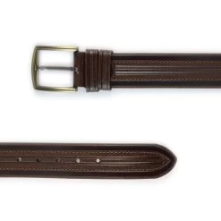 Brown Stamped Leather Belt With Gold Buckle