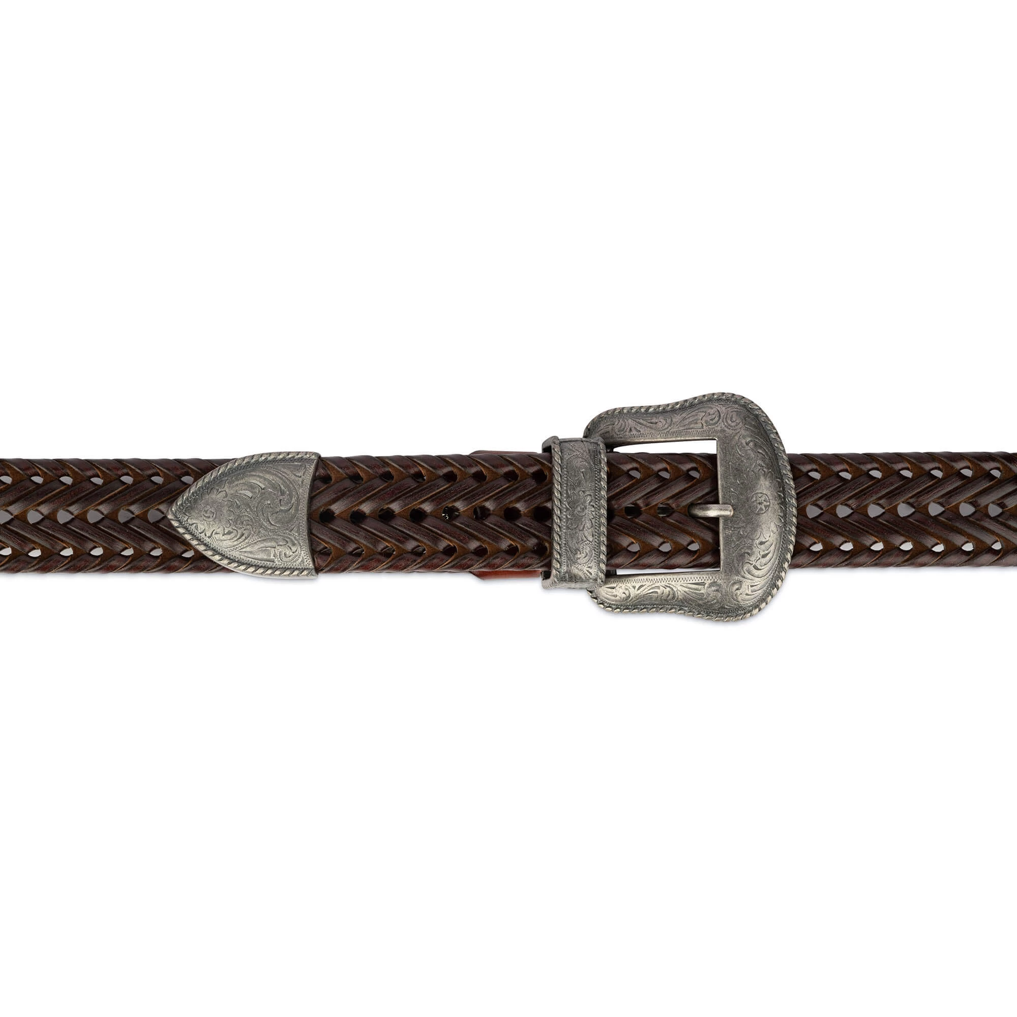 Brown Western Braided Belt For Men | Silver Buckle 3 Brown Western Braided Belt For Men | Silver Buckle