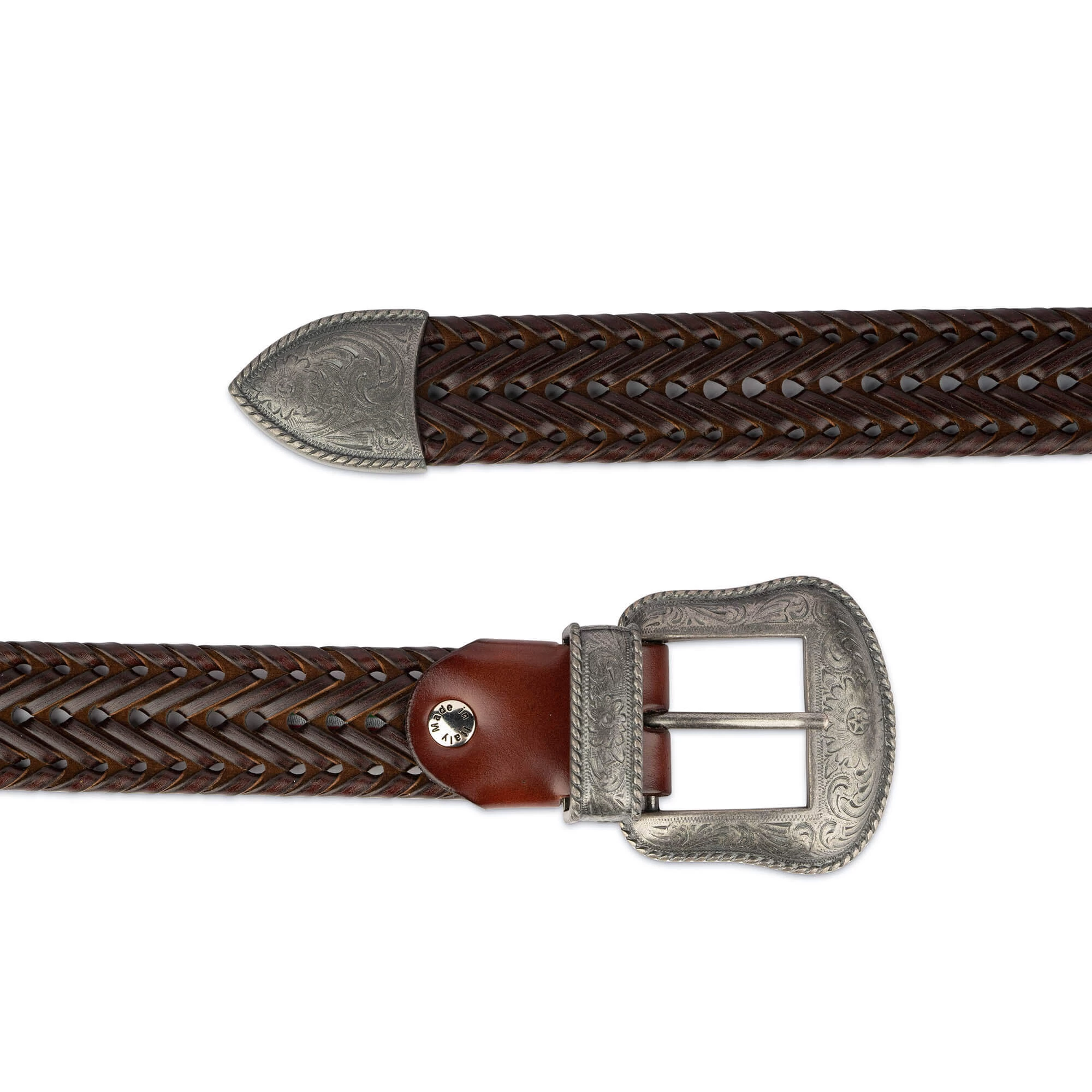 Brown Western Braided Belt For Men | Silver Buckle 4 Brown Western Braided Belt For Men | Silver Buckle - Image 2