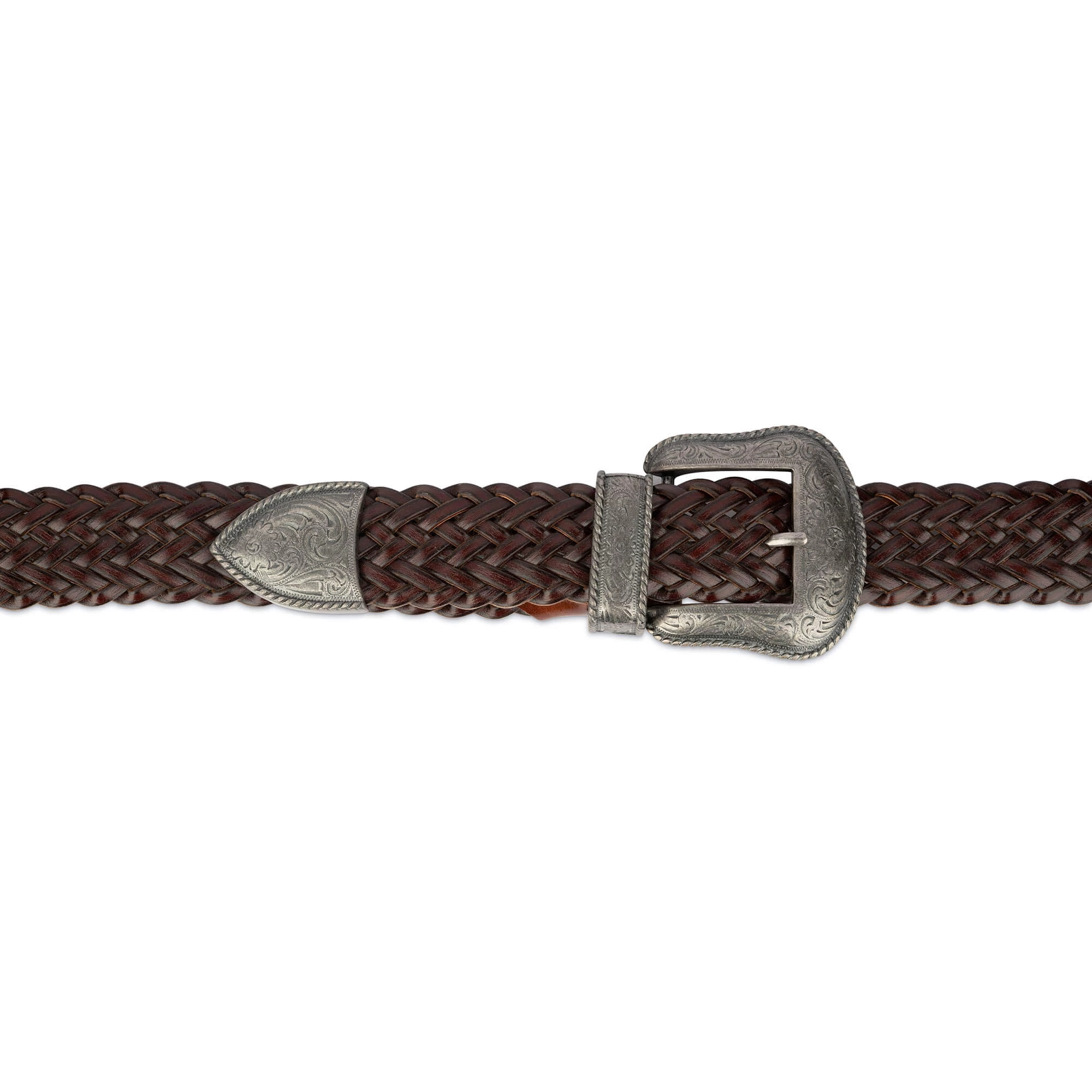 Brown Western Mens Woven Belt | Silver Buckle 4 Brown Western Mens Woven Belt | Silver Buckle - Image 2