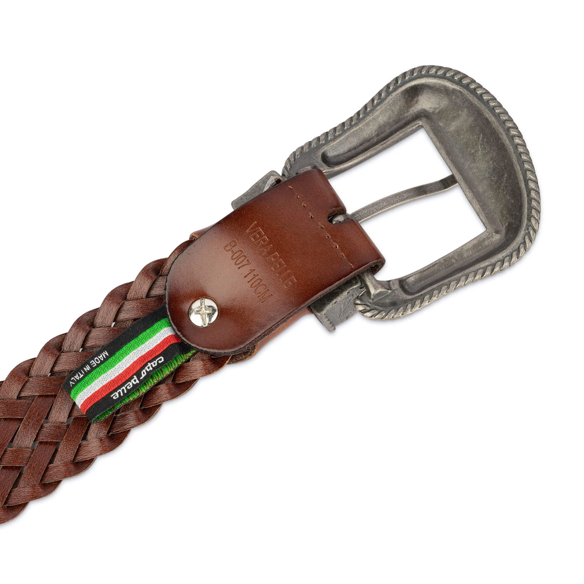 Brown Western Mens Woven Belt | Silver Buckle 6 Brown Western Mens Woven Belt | Silver Buckle - Image 4