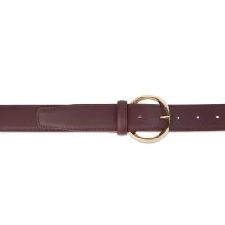 Burgundy Leather Belt With Gold Circle Buckle