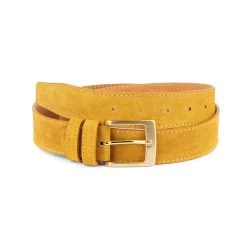 Camel Suede Belt With Gold Buckle 35 Mm