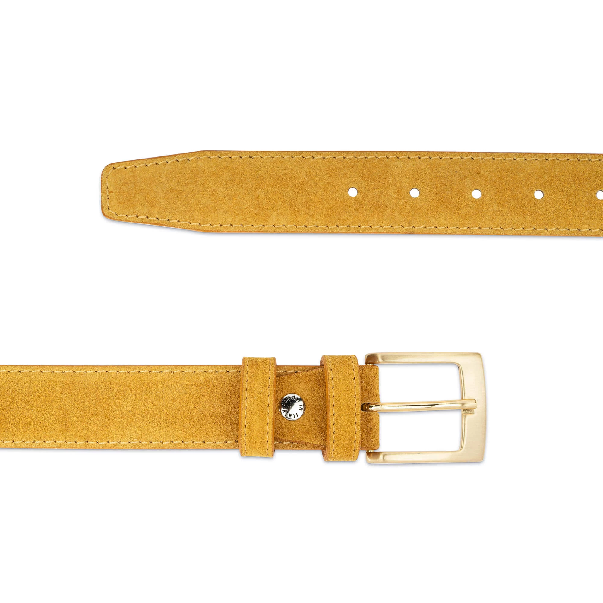 Camel Suede Belt With Gold Buckle 35 Mm 5 Camel Suede Belt With Gold Buckle 35 Mm - Image 3