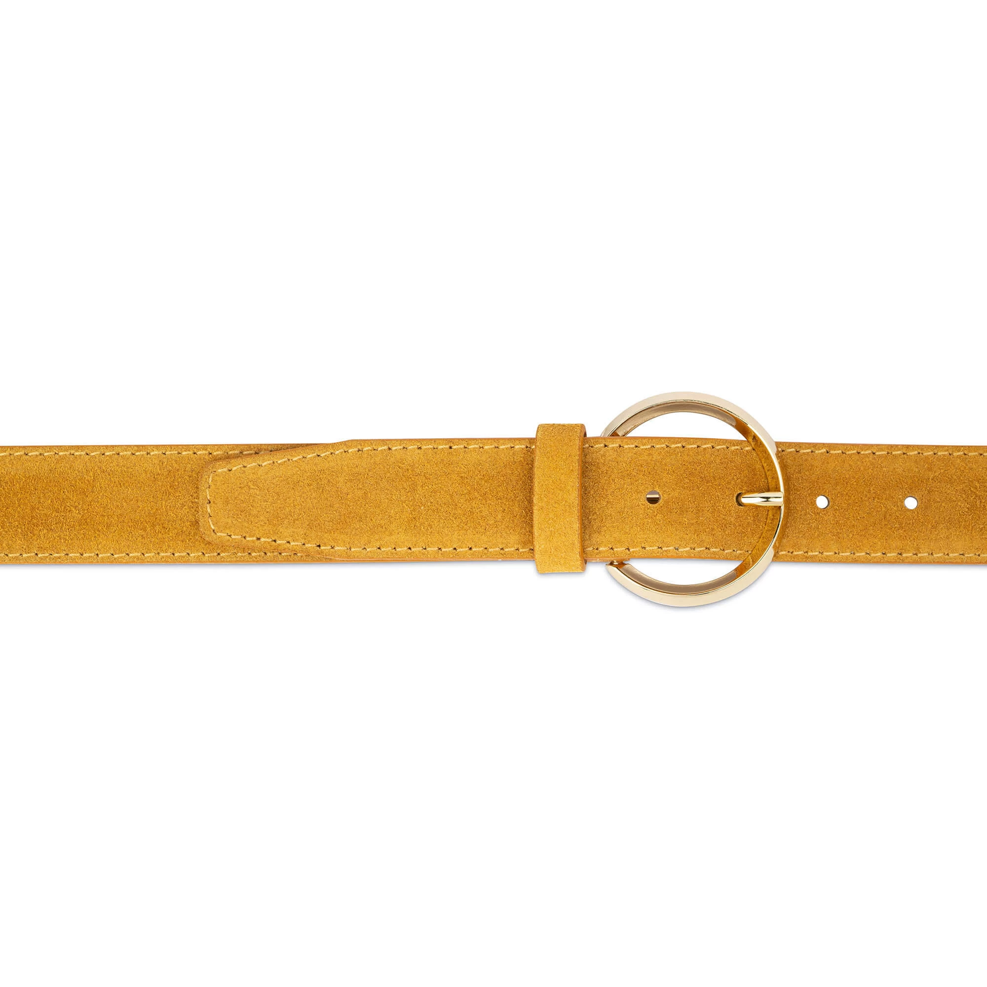 Camel Suede Belt With Round Gold Buckle 3 Camel Suede Belt With Round Gold Buckle