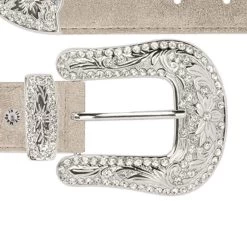 Cowgirl Crystal Buckle Belt – Taupe Suede Leather
