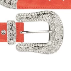 Cowgirl Rhinestone Buckle Belt – Red Suede Leather