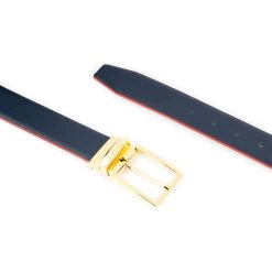 Dark Blue Belt With Gold Buckle | Reversible To Light Gray -Belt Shop dark blue belt with gold buckle reversible to light gray 5