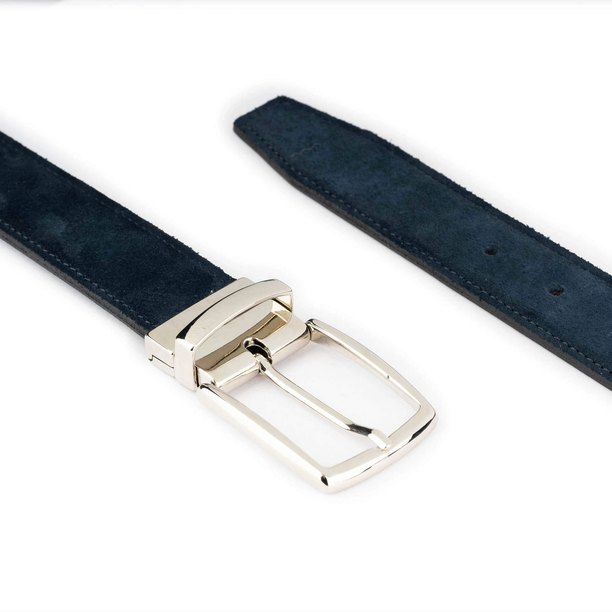 Dark Blue Suede Men’s Belt Reversible Silver Buckle 5 Dark Blue Suede Men’s Belt Reversible Silver Buckle - Image 3