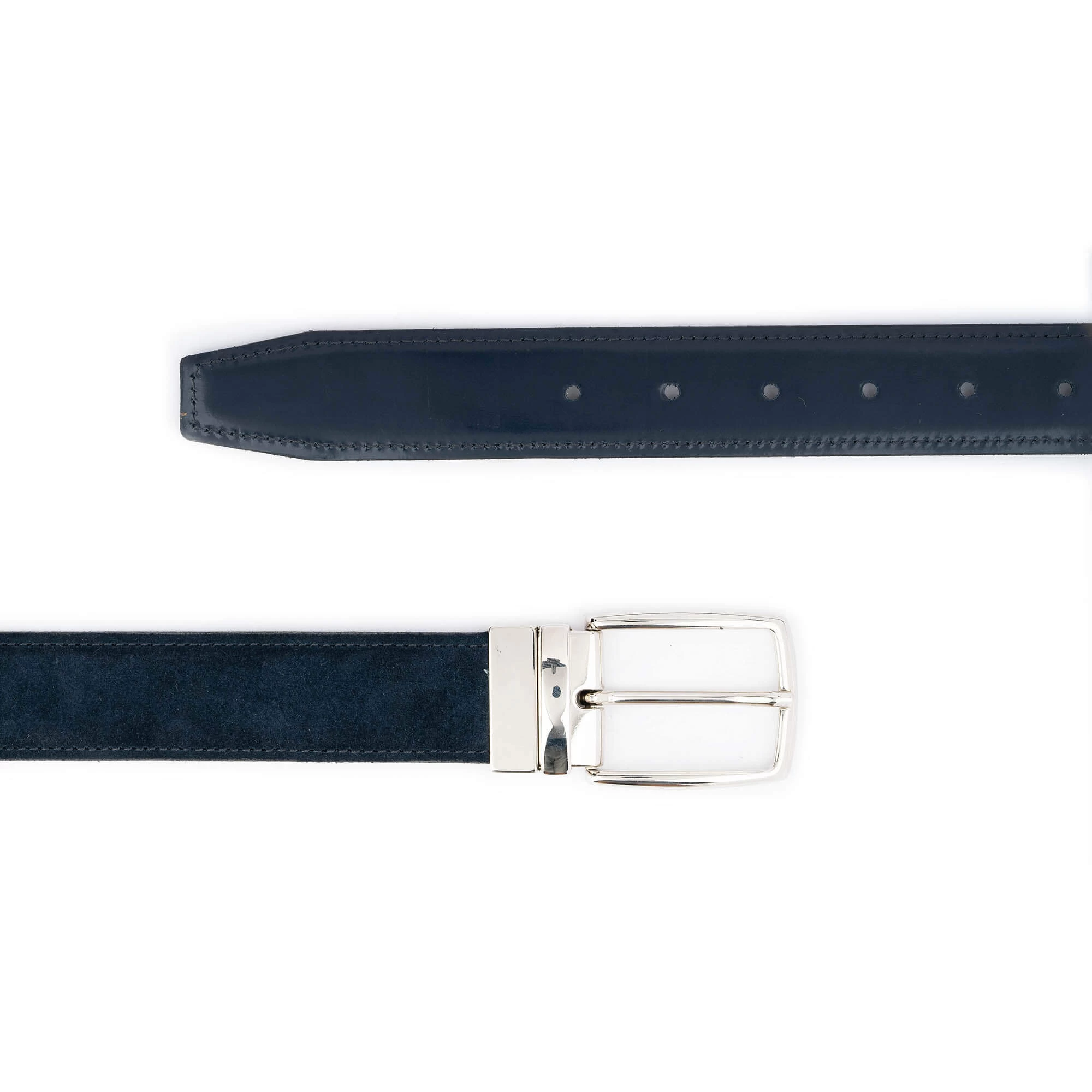 Dark Blue Suede Men’s Belt Reversible Silver Buckle 6 Dark Blue Suede Men’s Belt Reversible Silver Buckle - Image 4