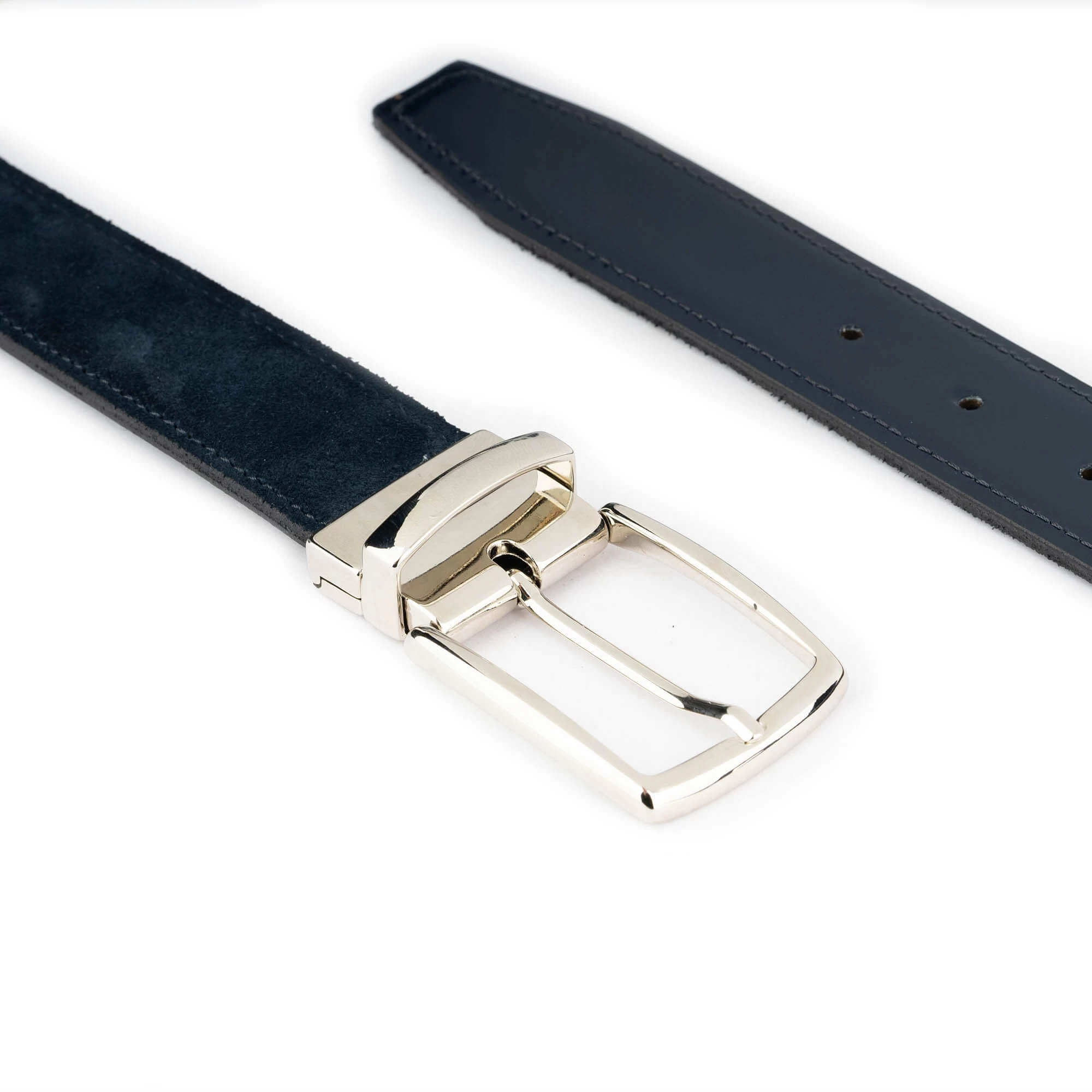 Dark Blue Suede Men’s Belt Reversible Silver Buckle 7 Dark Blue Suede Men’s Belt Reversible Silver Buckle - Image 5