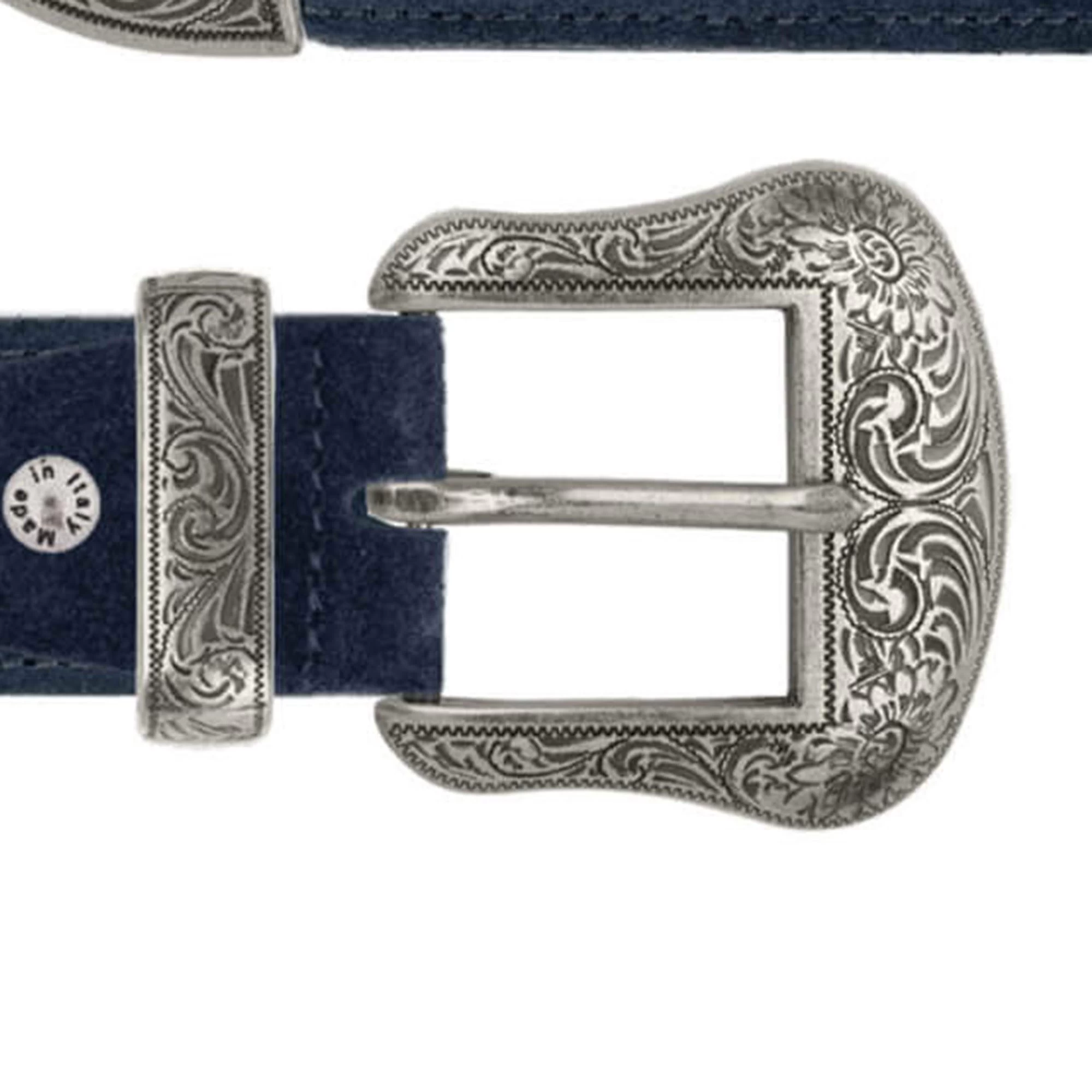 Dark Blue Suede Ranger Western Belt With Silver Buckle 3 Dark Blue Suede Ranger Western Belt With Silver Buckle