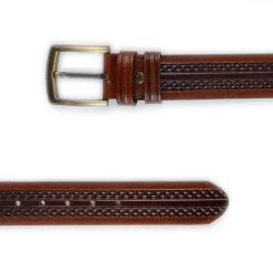 Dark Brown Leather Belt For Jeans – Golden Buckle