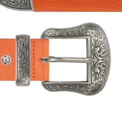 Designer Cowboy Belt Orange Leather Silver Buckle