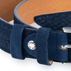 Blue Suede Braided Belt -Belt Shop embossed woven mens belt blue suede 35 mm 2
