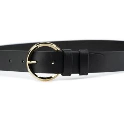 Gold Circles Double Buckle Belt – Black Leather