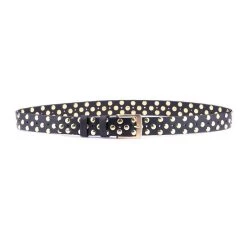 Gold Studded Belt With Golden Buckle – Black Leather
