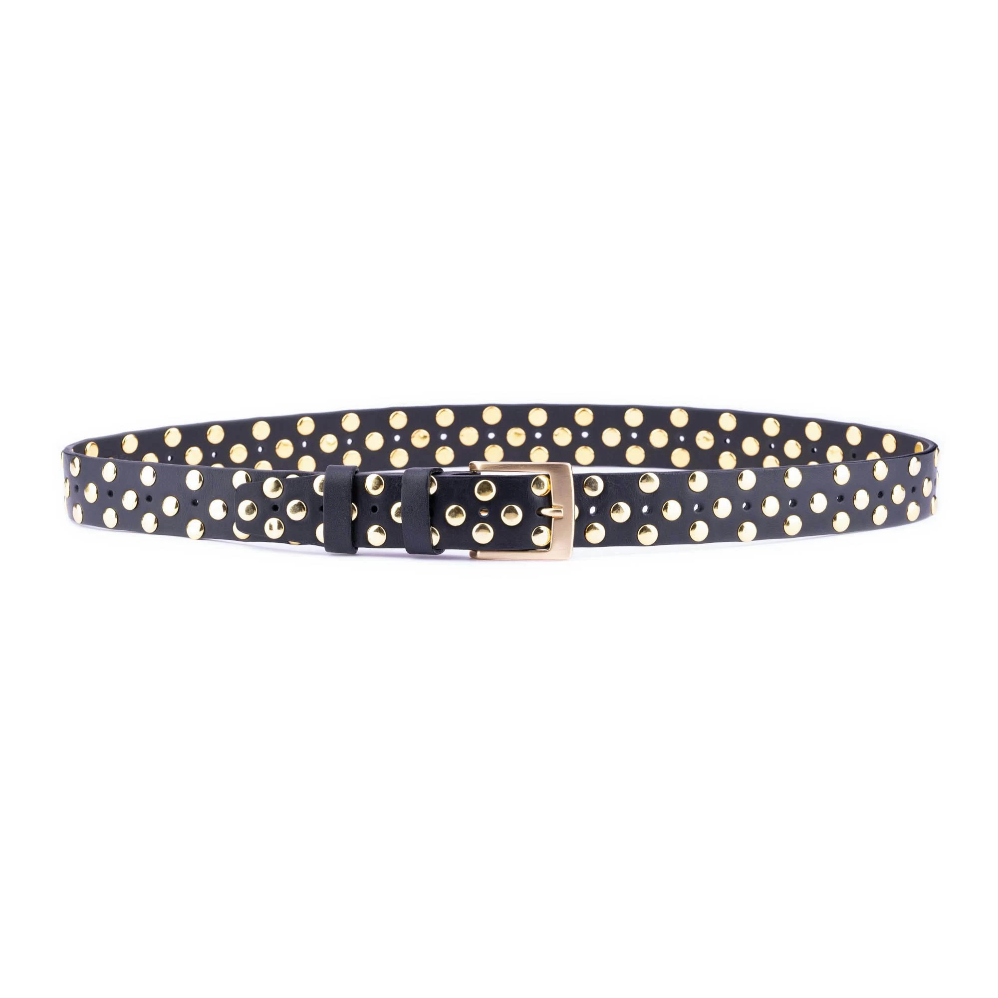 Gold Studded Belt With Golden Buckle – Black Leather