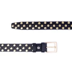 Belt Shop -Belt Shop gold studded belt with golden buckle black leather 3