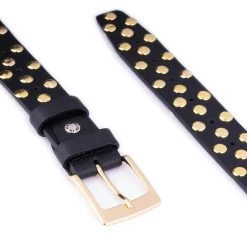 Gold Studded Belt With Golden Buckle – Black Leather -Belt Shop gold studded belt with golden buckle black leather 4