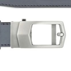 Gray Ratcheting Leather Belt With Grey Buckle
