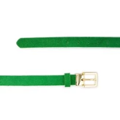 Green Suede Leather Belt With Gold Buckle