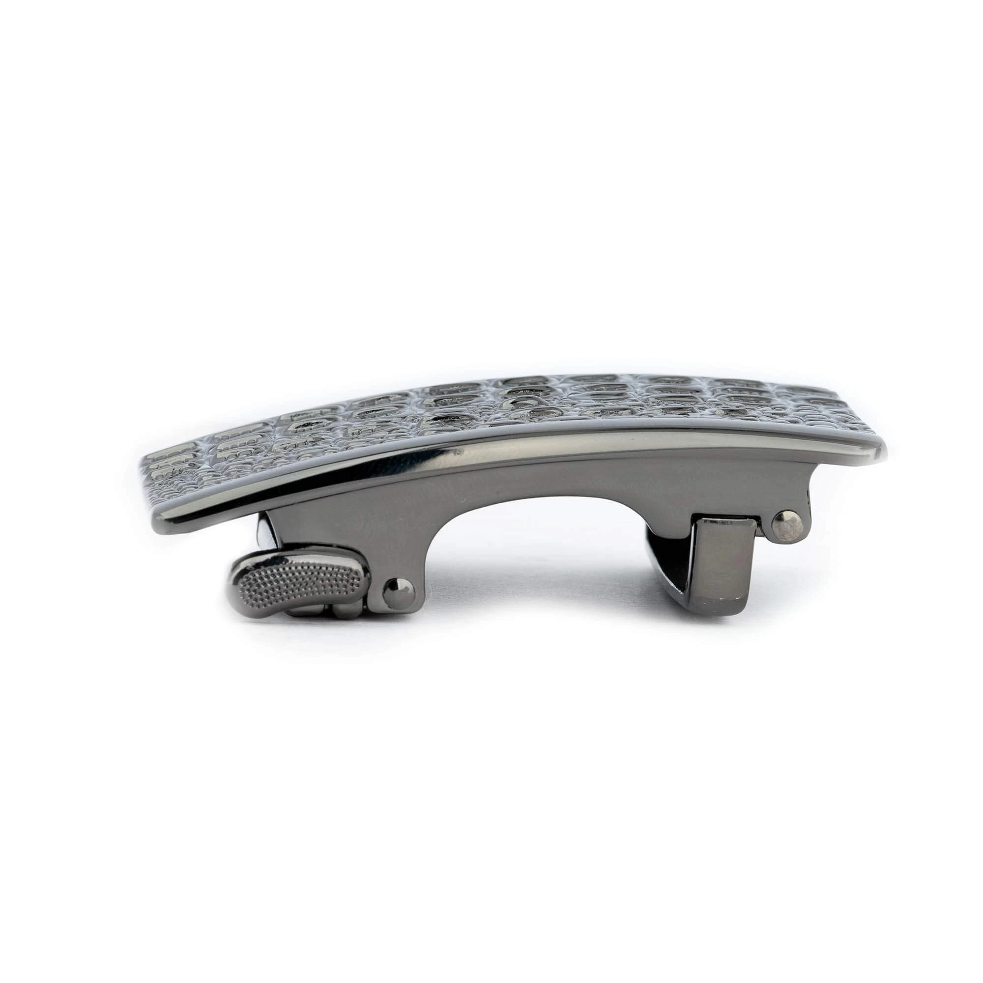 Gunmetal Ratcheting Belt Buckle – Croco Emboss 3 Gunmetal Ratcheting Belt Buckle – Croco Emboss