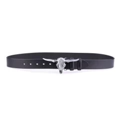 Large Heavy Longorn Buckle Belt Black Thick Leather