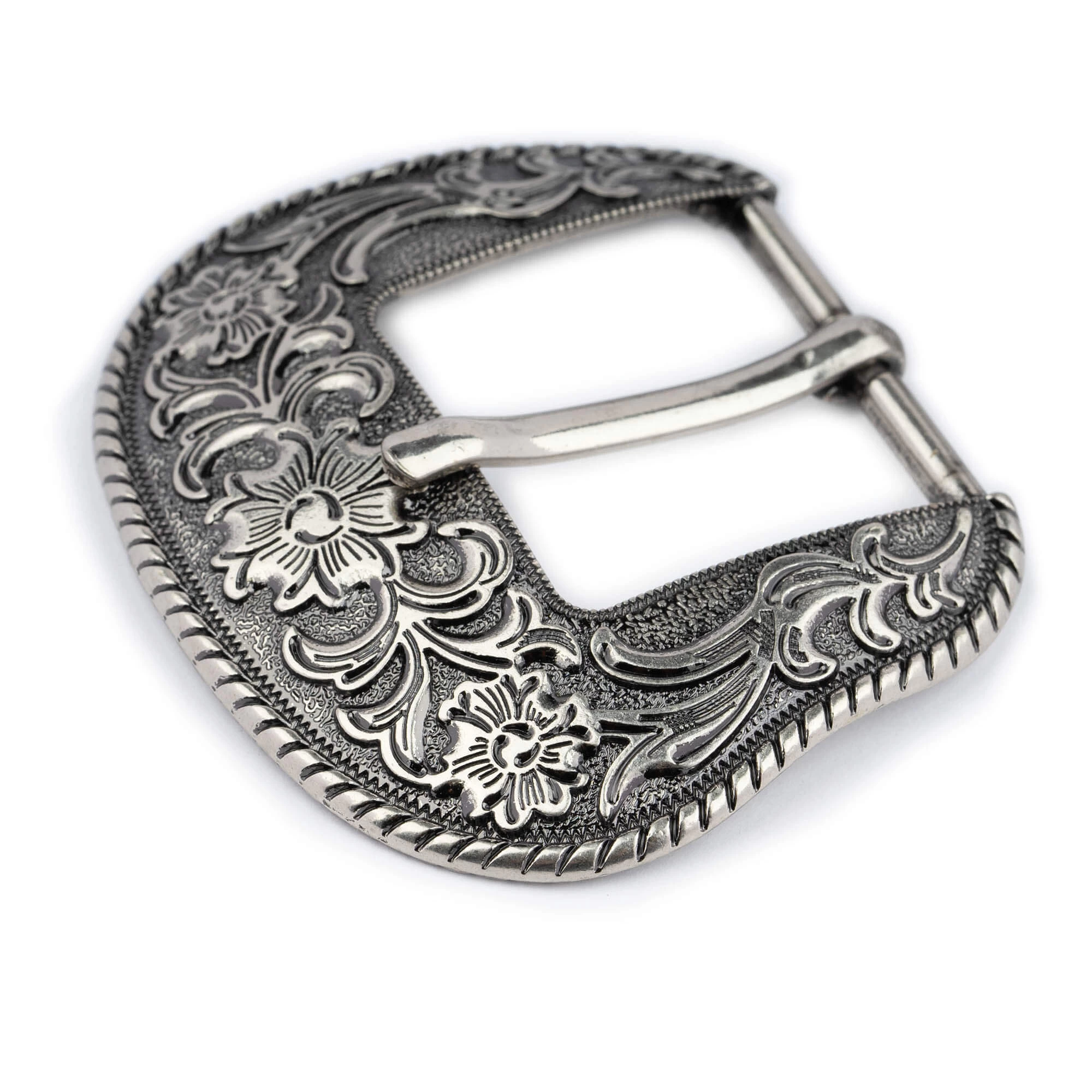 Large Womens Western Belt Buckle Silver Floral 5 Large Womens Western Belt Buckle Silver Floral - Image 3